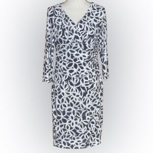Lauren Ralph Lauren Navy and White Floral Midi Wrap Dress